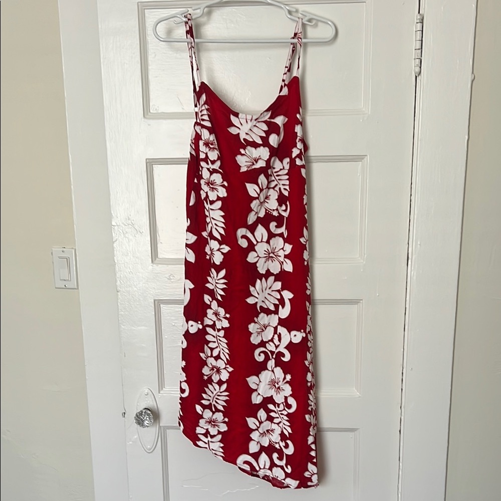 Floral Hawaiian Red Dress Tiki Palm